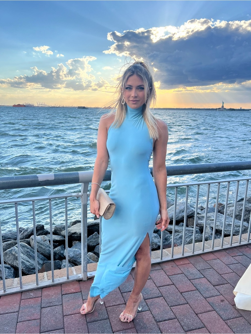 Blue High Neck Maxi Dress